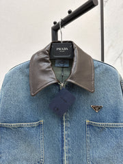 Nostalgic leather lapel denim jacket