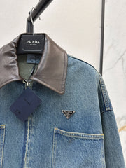 Nostalgic leather lapel denim jacket