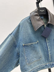 Nostalgic leather lapel denim jacket