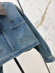 Nostalgic leather lapel denim jacket
