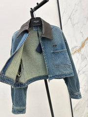 Nostalgic leather lapel denim jacket
