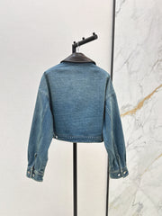 Nostalgic leather lapel denim jacket