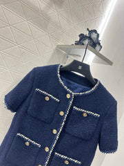 Coarse-spun hemmed dress short-sleeved jacket