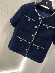 Coarse-spun hemmed dress short-sleeved jacket