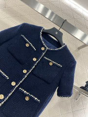 Coarse-spun hemmed dress short-sleeved jacket