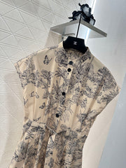 Lapel wide sleeve printed dress