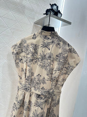 Lapel wide sleeve printed dress