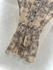 Lapel wide sleeve printed dress
