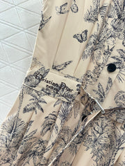 Lapel wide sleeve printed dress