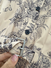 Lapel wide sleeve printed dress