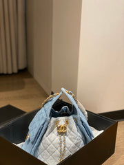 Drawstring denim bucket bag