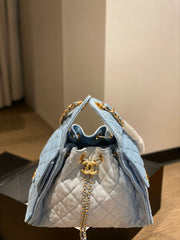 Drawstring denim bucket bag