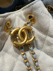 Drawstring denim bucket bag