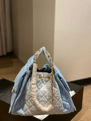 Drawstring denim bucket bag