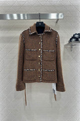 Lapel and belted dress jacket with beaded hem