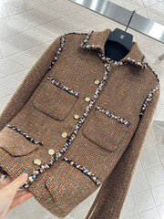 Lapel and belted dress jacket with beaded hem