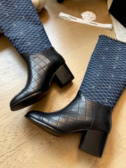 Chain block heel boots