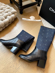 Chain block heel boots