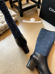 Chain block heel boots