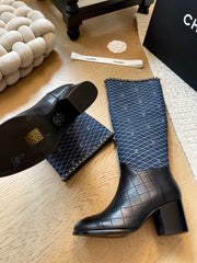 Chain block heel boots
