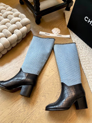 Chain block heel boots