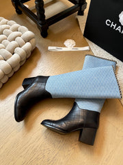 Chain block heel boots