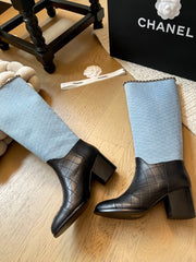 Chain block heel boots