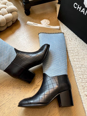 Chain block heel boots