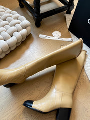 Chain leather chunky heel boots