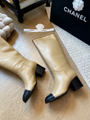 Chain leather chunky heel boots