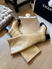 Chain leather chunky heel boots