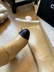 Chain leather chunky heel boots