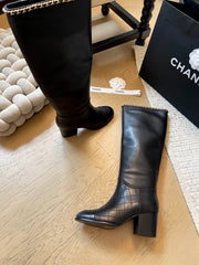 Chain leather chunky heel boots