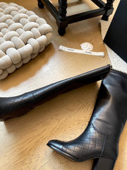 Chain leather chunky heel boots