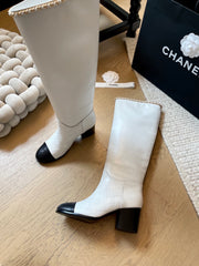 Chain leather chunky heel boots