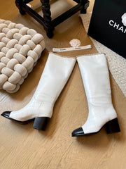 Chain leather chunky heel boots