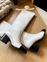 Chain leather chunky heel boots