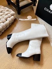 Chain leather chunky heel boots