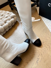 Chain leather chunky heel boots
