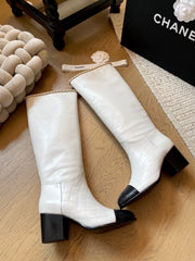 Chain leather chunky heel boots