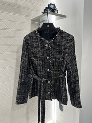 Round-neck dress jacket with beaded hem