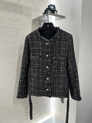 Round-neck dress jacket with beaded hem