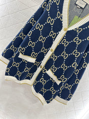 V-Neck Diamond Jacquard Knit Cardigan