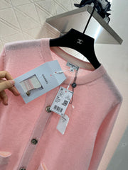 Contrast-color knit cardigan