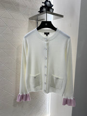 Contrast-Pattern Knit Cardigan
