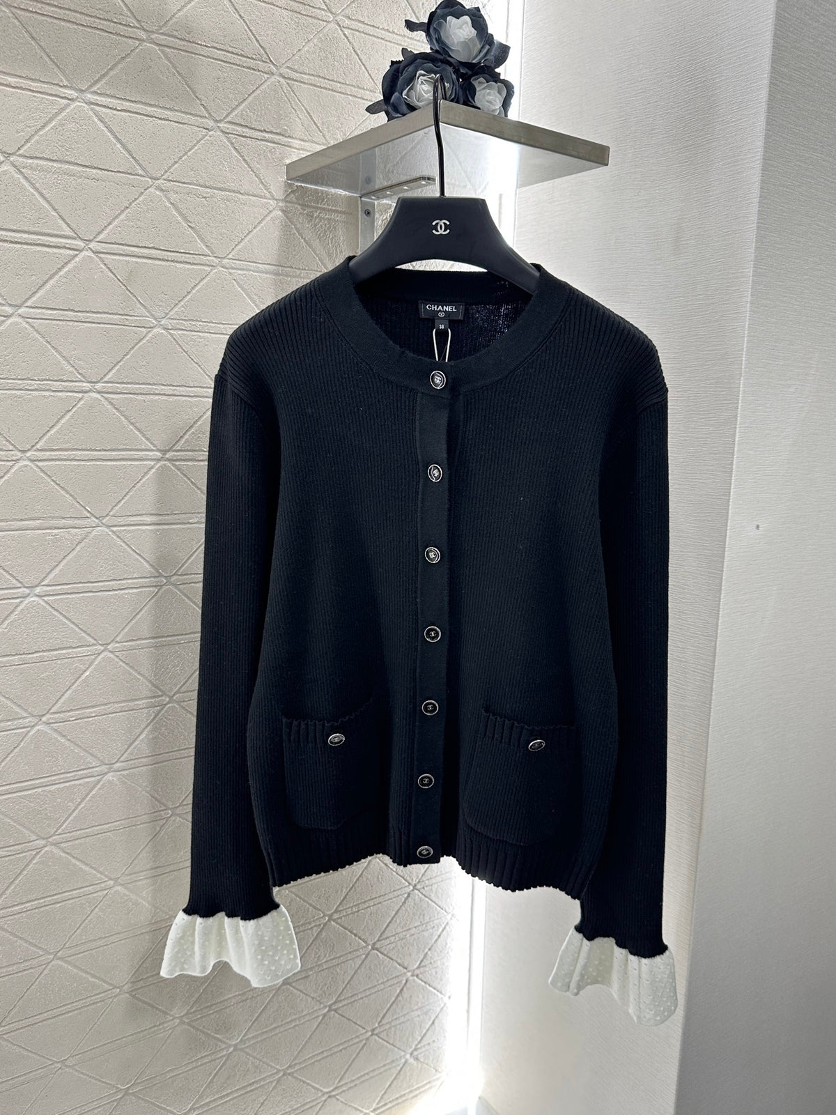 Contrast-Pattern Knit Cardigan