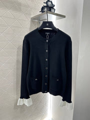 Contrast-Pattern Knit Cardigan
