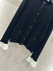 Contrast-Pattern Knit Cardigan