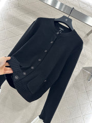 Contrast-Pattern Knit Cardigan