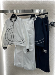 Casual baseball jacket and trousers set.